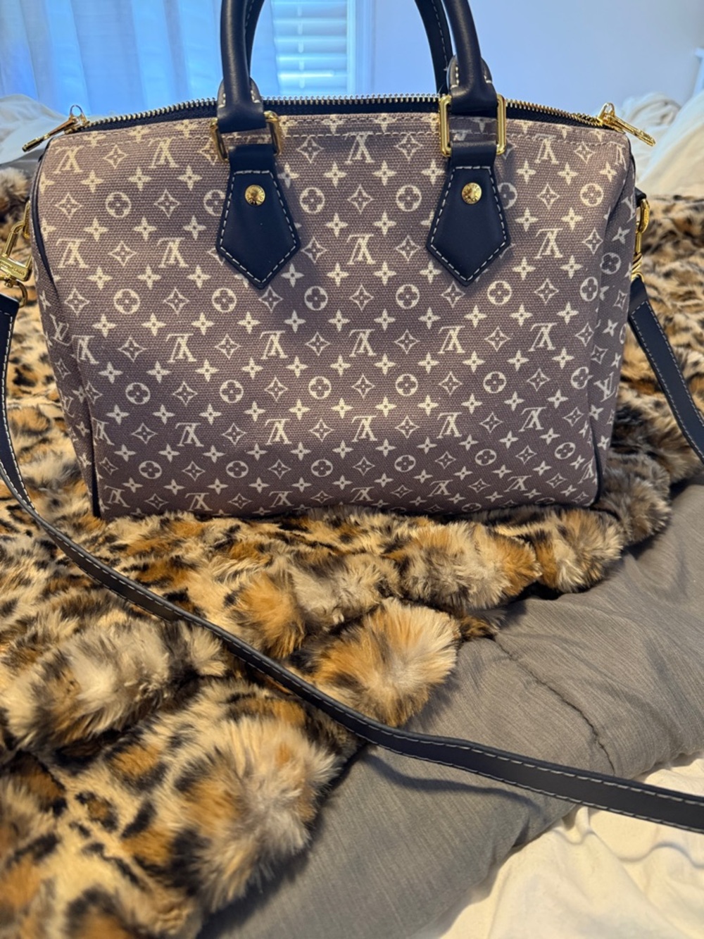 Monogram Canvas Satchel in Brown and Black with Gold Hardware